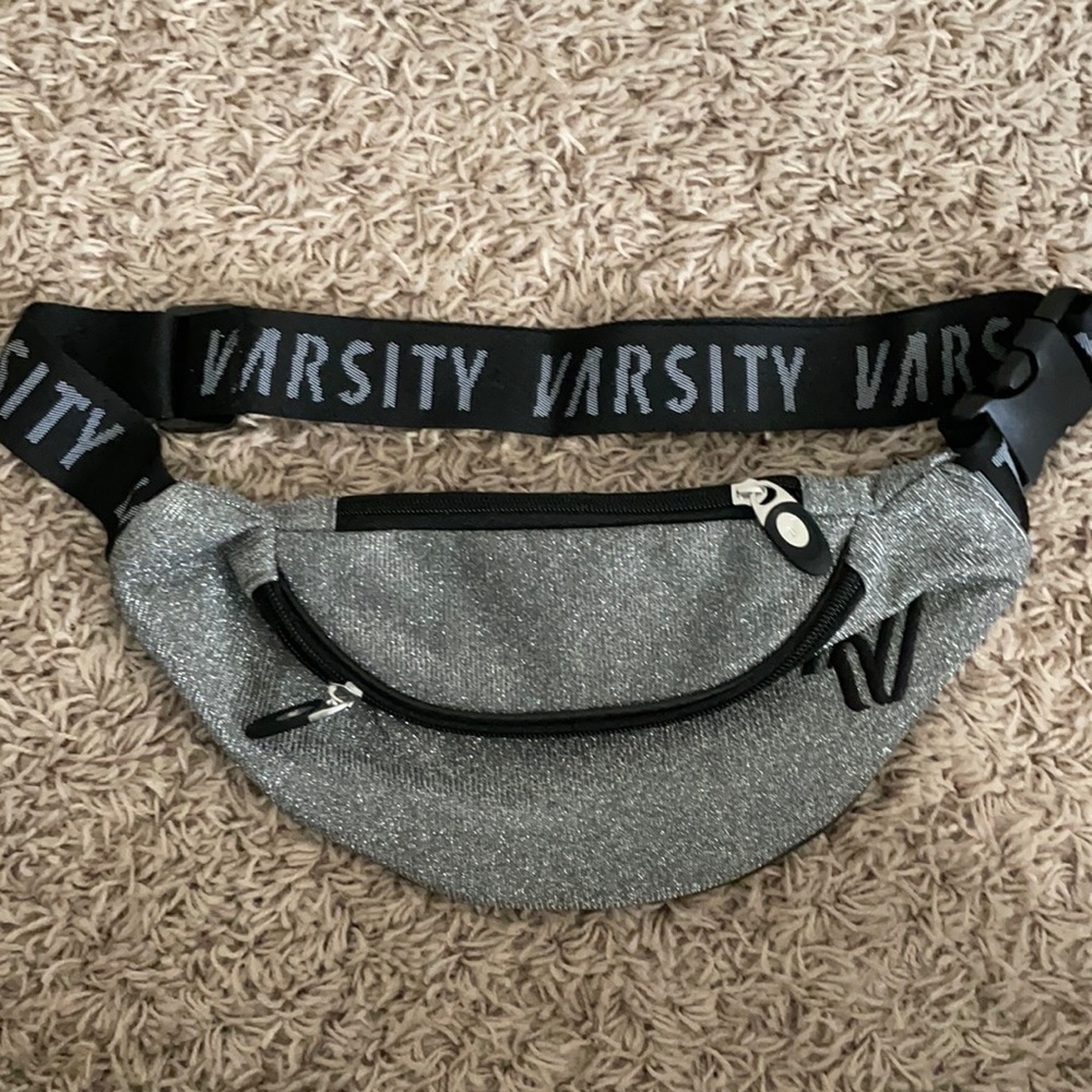 Varsity silver sparkle fanny pack